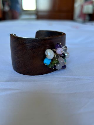 Pulsera Esclava Tous de oro 1ª ley,  nogal y gemas