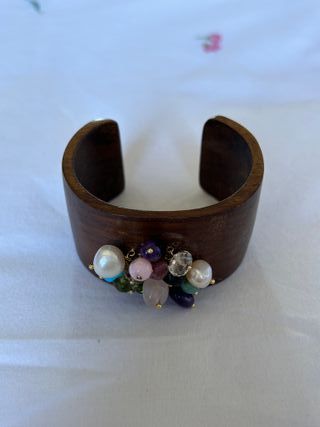 Pulsera Esclava Tous de oro 1ª ley,  nogal y gemas