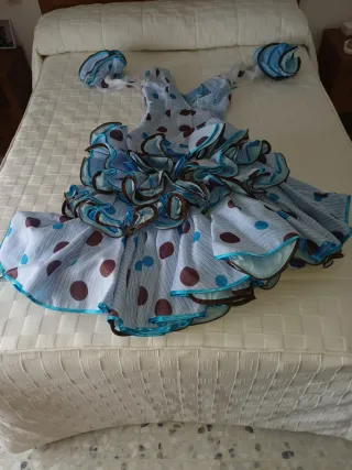 Traje de flamenca lunares azul y marrón