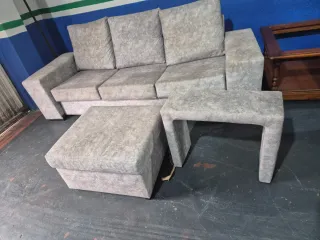 Sofá modular gris tela con otomana