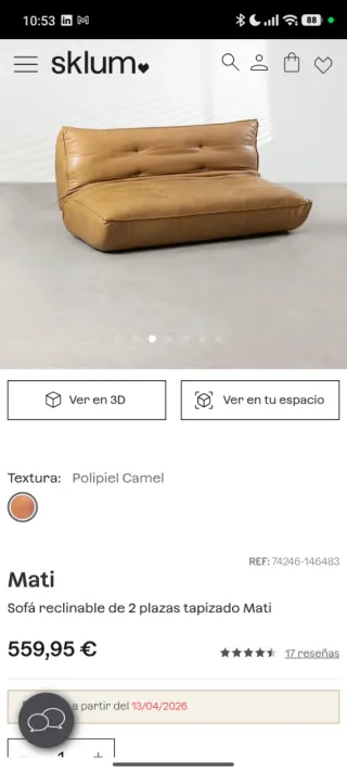 Sofá Cama Sklum Mati 2 Plazas Reclinable