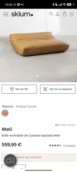 Sofá Cama Sklum Mati 2 Plazas Reclinable