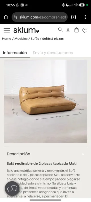 Sofá Cama Sklum Mati 2 Plazas Reclinable