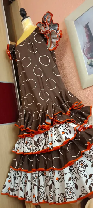 Vestido Flamenca Marrón Lunares Talla 50