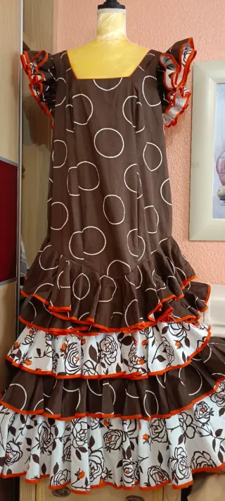 Vestido Flamenca Marrón Lunares Talla 50