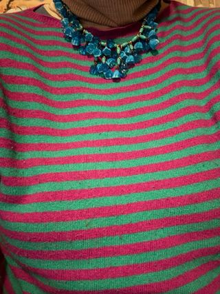 Collana in vetro blu e oro vintage con mughetti in