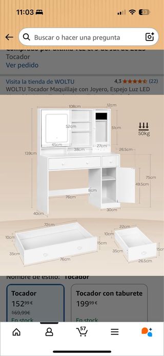 Tocador con espejo iluminado