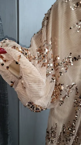 Vestido fiesta lentejuelas beige/dorado Talla Únic