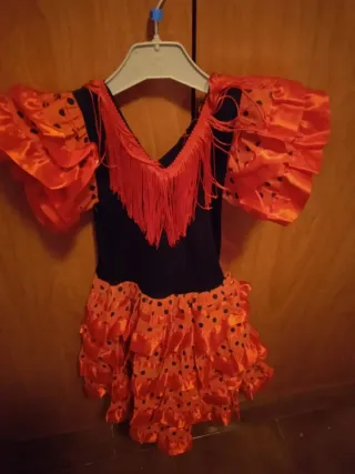 Vestido Flamenco Niña Negro y Naranja