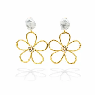Pendientes mujer dorados flor con perla