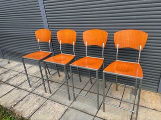 Conjunto 4 taburetes altos madera y metal