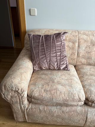 Sofá vintage 3 plazas tela y terciopelo