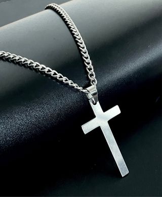 Collar Cadena Acero Inoxidable Cruz Plata