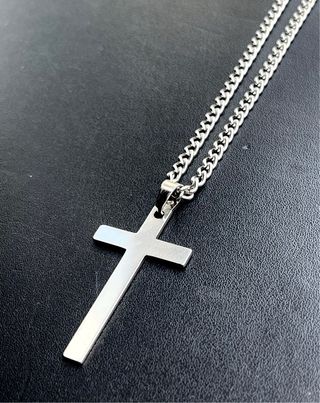 Collar Cadena Acero Inoxidable Cruz Plata