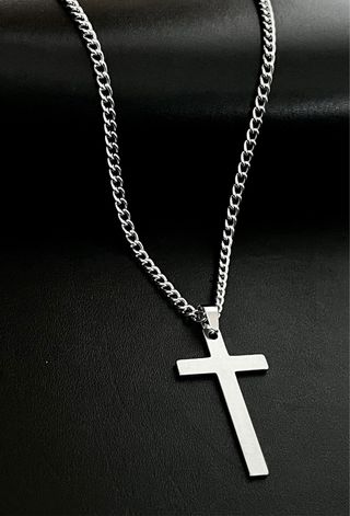 Collar Cadena Acero Inoxidable Cruz Plata