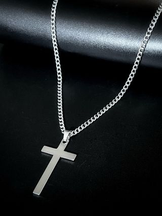 Collar Cadena Acero Inoxidable Cruz Plata