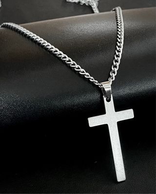 Collar Cadena Acero Inoxidable Cruz Plata