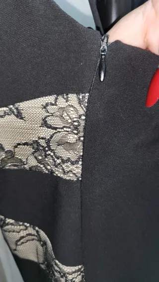 Vestido fiesta negro y beige con encaje