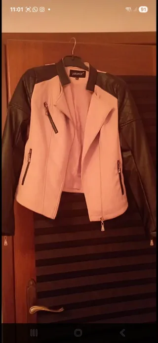 Giubbotto Biker Donna Beige e Nero