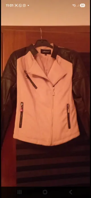 Giubbotto Biker Donna Beige e Nero