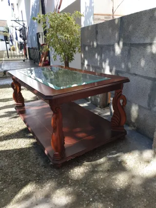 Mesa auxiliar madera y cristal