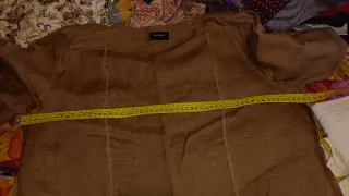 Vestido camisero de lino beige/marrón