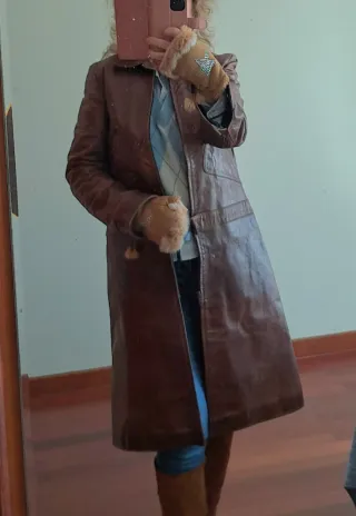 Casaco de couro castanho