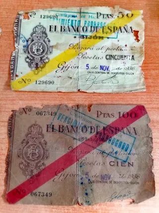 Lote 4 Billetes Guerra Civil Gijón 1936