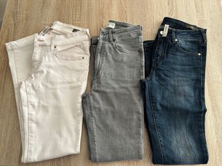 Lote 3 Pantalones Mango Rosa palo,Gris y Azul