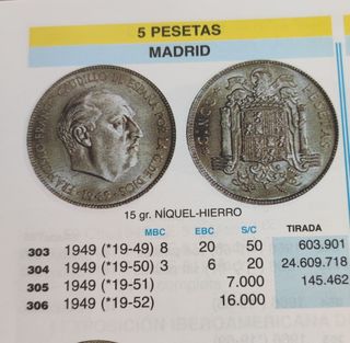 Moneda 5 Ptas Franco 1949