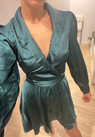 Vestido satin petroleo