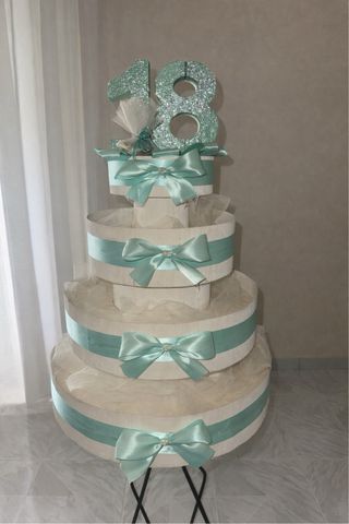Torta bomboniere 18 anni con fiocchi verde tiffany