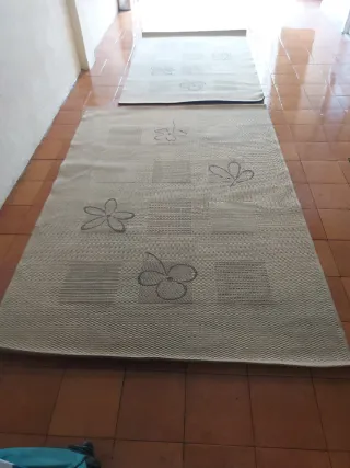 2 Alfombra de tela beige y marrón