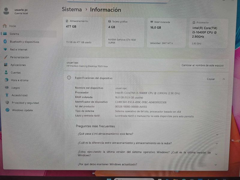 Ordenador HP Pavilion Gamer Core i5 Completo afbeelding 5