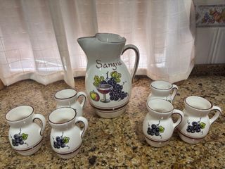 Juego Jarra Vasos Cerámica Sangría Uvas