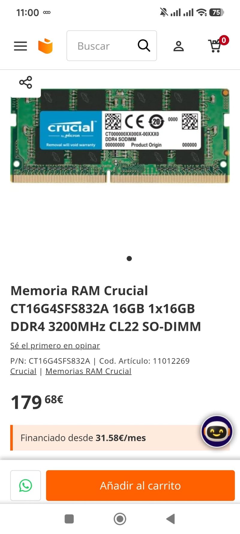 Crucial 16GB DDR4 3200MHz SODIMM CL22 afbeelding 3