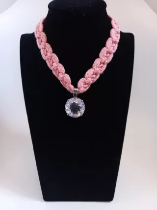 Collar Choker Plata y Cristal Rosa