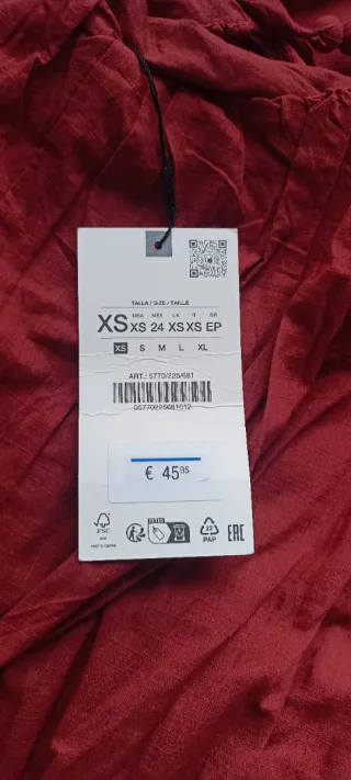 Vestido Zara Boho Talla XS Rojo