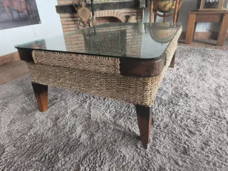 Mesa de centro mimbre y cristal