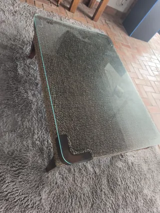 Mesa de centro mimbre y cristal