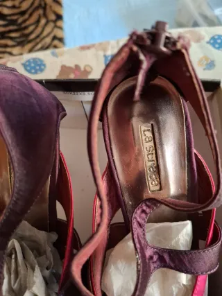 Sandalias La Strada Tacon Rosa y Morado