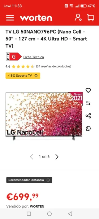 TV LG 50NANO796PC como nueva