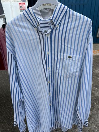 Camisa Lacoste Rayas Azul y Blanco Talla L