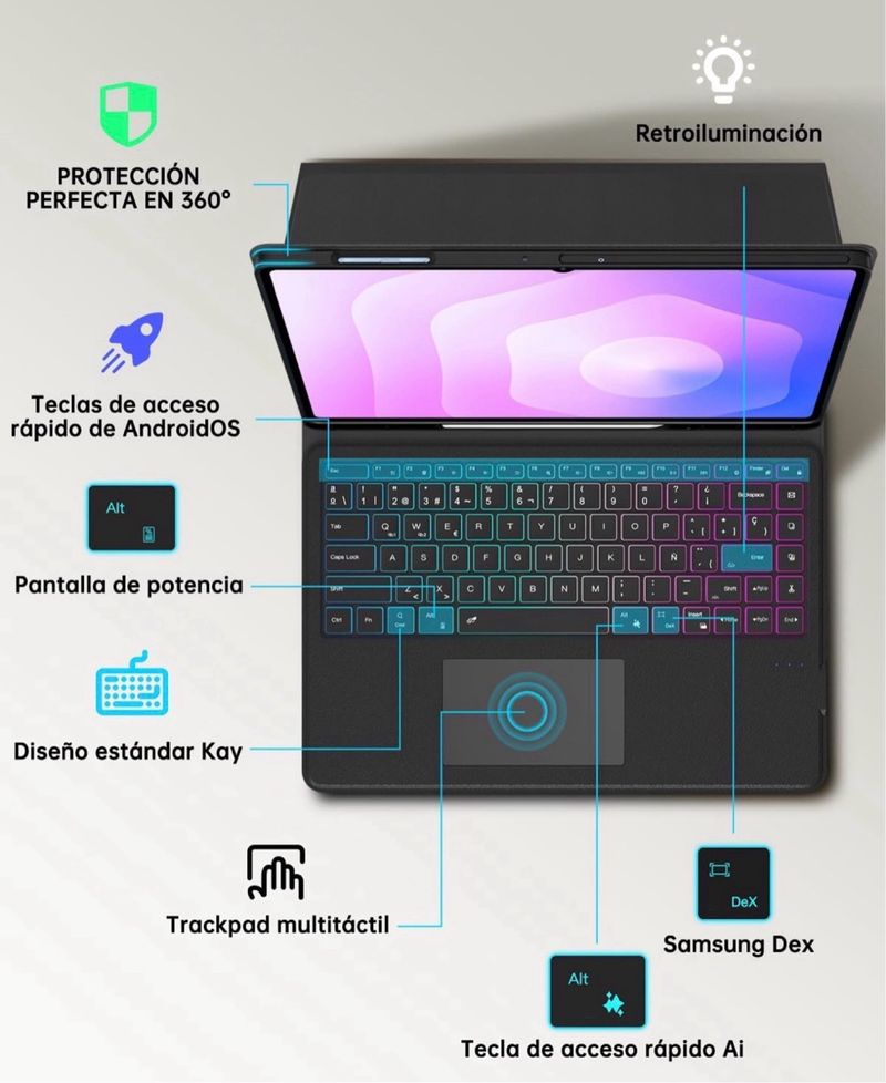 Funda Teclado Retroiluminado  para Tablet 14.6“. afbeelding 5