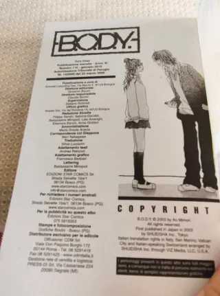 Manga B.O.D.Y. di Ao Minori 1/15 serie completa