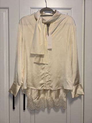 Blusa Zara Satén Encaje Blanca Talla S