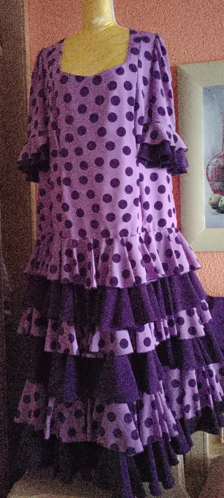 Vestido Flamenco/Feria Lunares Morado Talla 50/52