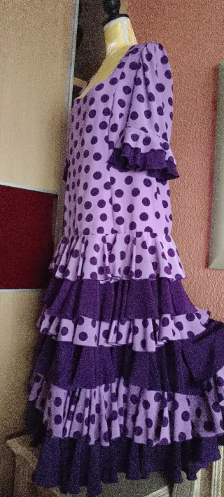 Vestido Flamenco/Feria Lunares Morado Talla 50/52