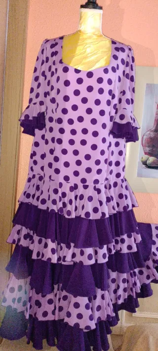 Vestido Flamenco/Feria Lunares Morado Talla 50/52