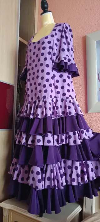 Vestido Flamenco/Feria Lunares Morado Talla 50/52